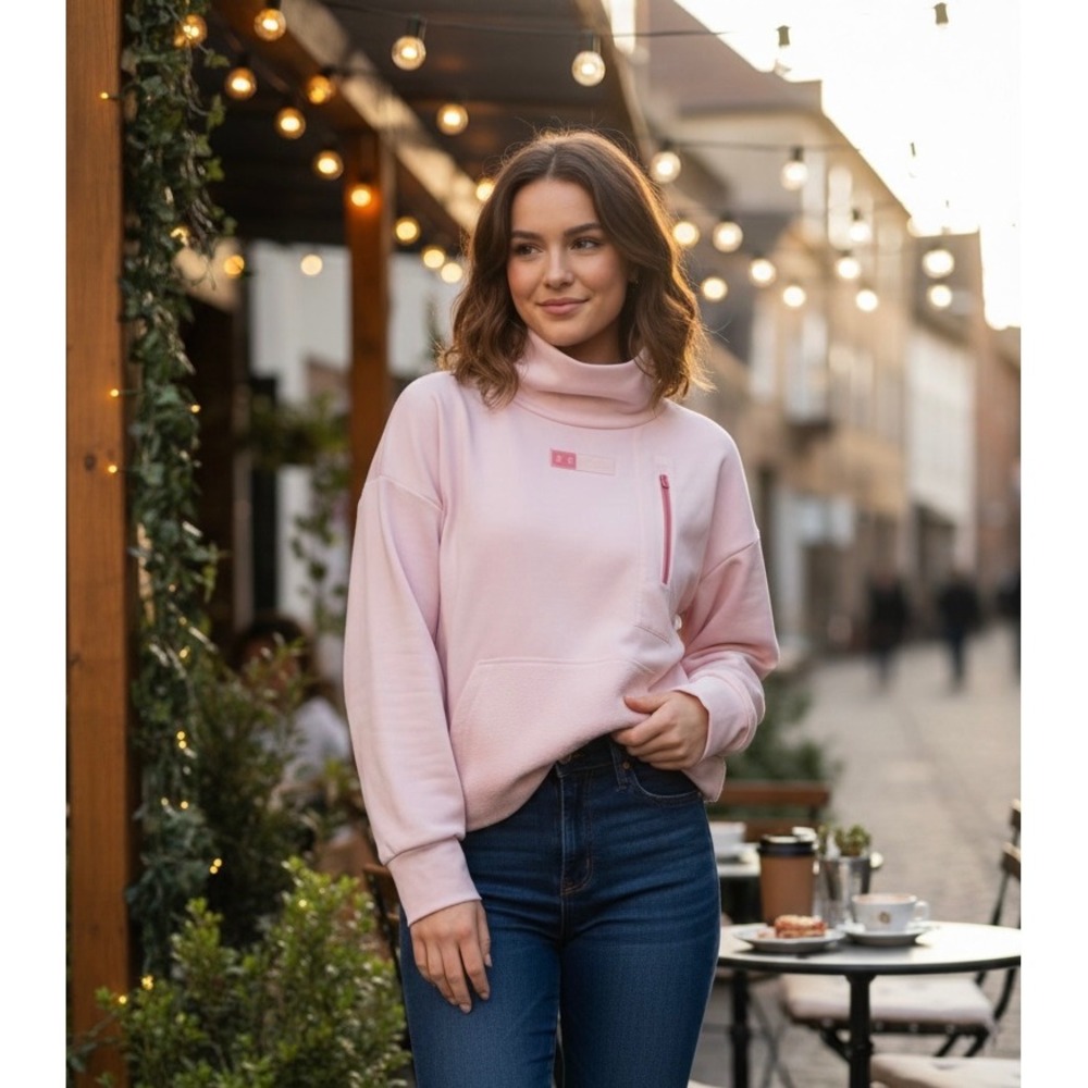 Under Armour Women Pink Funnel Neck Fleece Pullover Sweatshirt Small